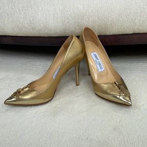 Jimmy Choo 95MM,Gold Pumps, 34